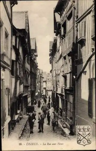 Ak Lisieux Calvados, La Rue aux Fevres, Wappen