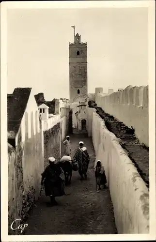 Ak Agadir Marokko, Vue sur le Minaret et les remparts de la Casbah