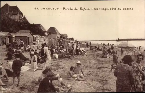 Ak Le Crotoy Somme, Paradis des Enfants, la Plage, Cote du Casino