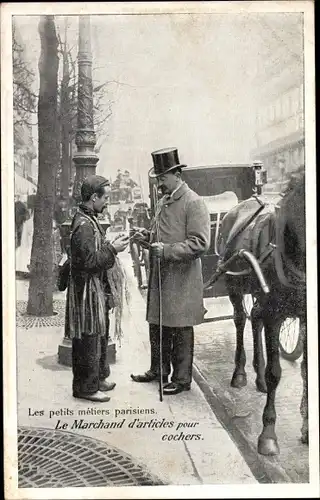 Ak Paris, Petits métiers parisiens, Marchand d'Articles pour cochers