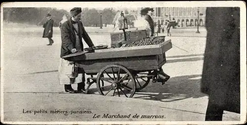 Ak Paris, Petits métiers parisiens, Marchand de marrons, Kastanienverkäufer