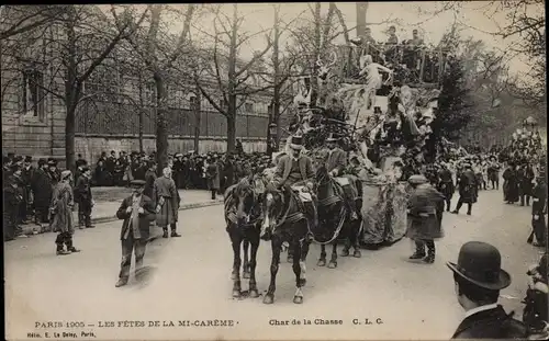 Ak Paris, Les Fetes de la Mi Careme 1905, Char de la Chasse