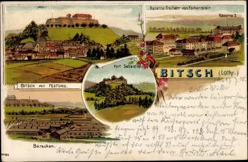 Ak Bitche Bitsch Lothringen Moselle, Festung, Kaserne Frhr. v. Falkenstein, Fort Sebastian, Baracken