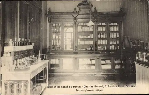 Ak Paris VII., Maison de sante du Docteur Charles Bonnet, Rue de la Chaise, Service pharmaceutique