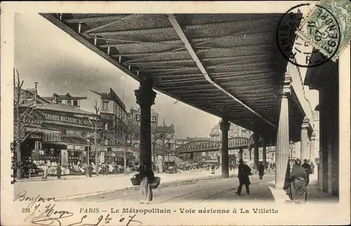 Ak Paris XIX La Villette, Le Métropolitain, Voie aérienne