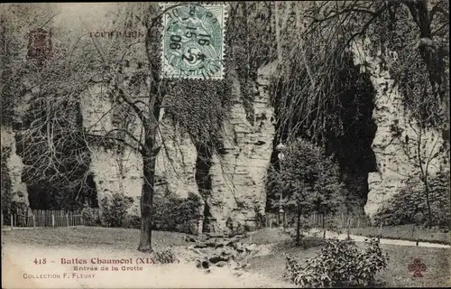 Ak Paris XIX Buttes Chaumont, Entrée de la Grotte