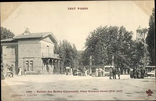 Ak Paris XIX Buttes Chaumont, Entrée, Place Armand Carrel