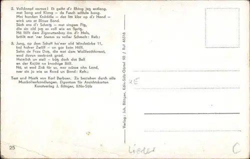 Lied Ak Heidewitzka, Herr Kapitän, Karl Berbuer, Rhein, Drachenfels