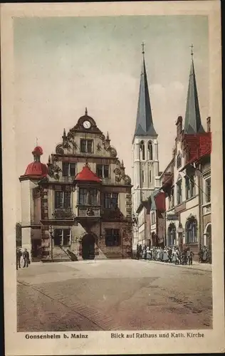 Ak Gonsenheim Mainz Rheinland Pfalz, Bliick auf Rathaus und Katholische Kirche