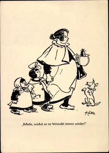 Künstler Ak Zille, Heinrich, Mutta wächst so ne Wurscht immer wieder