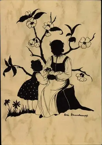 Scherenschnitt Künstler Ak Wasserkampf, Herta, Frau und Mädchen