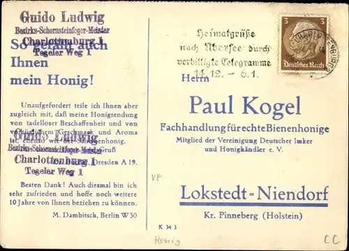 Ak Hamburg Eimsbüttel Lokstedt Niendorf, Fachhandlung für echte Bienenhonige Paul Kogel