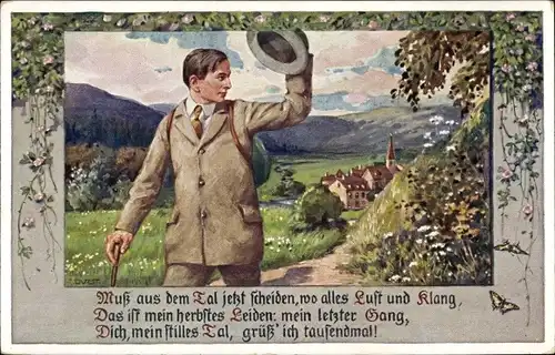 Lied Künstler Ak Durst, T., Muss aus dem Tal ich scheiden, Wanderer nimmt Abschied