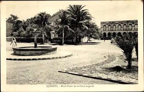 Ak Djibouti Dschibuti, Rond-Point de la Place Lagarde, Springbrunnen