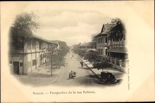 Ak Saigon Cochinchine Vietnam, Perspective de la rue Pellerin