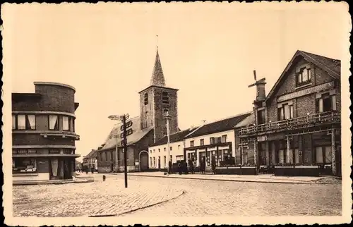 Ak Keerbergen Flandern Flämisch Brabant, Place Communale, Eglise, petit moulin