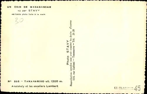 Ak Antananarivo Tananarive Madagaskar, Analakely et les escaliers Lambert