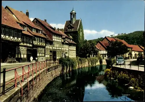 Ak Bad Salzdetfurth in Niedersachsen, Straßenpartie, Fachwerkhäuser, Flussblick