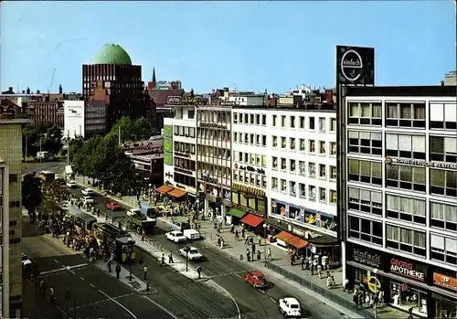 Ak Hannover in Niedersachsen, Georgstraße und Anzeiger Hochhaus, Passanten, Geschäfte, Tram