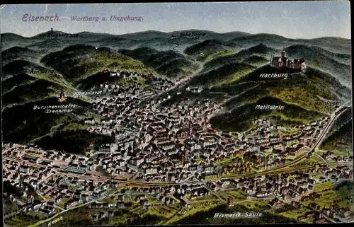 Ak Lutherstadt Eisenach in Thüringen, Panoramabild, Stadt mit Wartburg