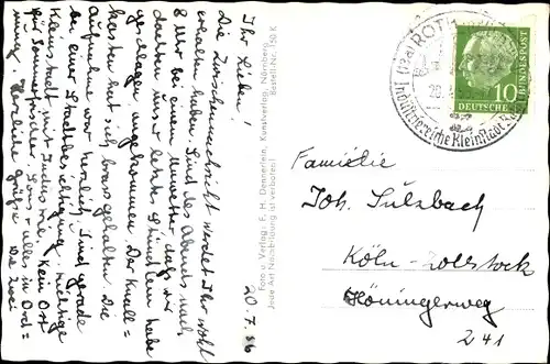 Ak Roth in Mittelfranken, Schlosshof,  Marktplatz, Kirche, Tor, Hilpoltsteiner Straße mitTeichanlage