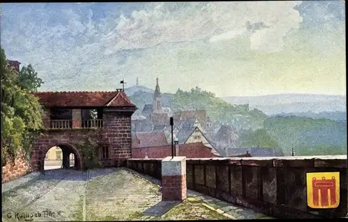 Künstler Ak Rothgeb, Gg., Tübingen am Neckar, Aussicht auf den Oesterberg, Stadtwappen