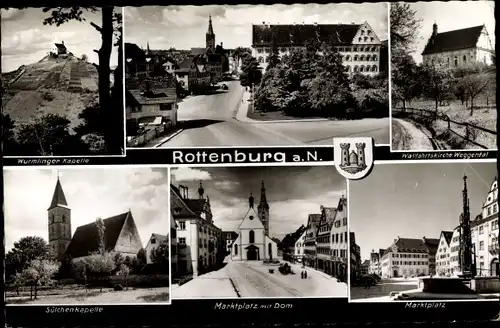 Ak Rottenburg am Neckar, Wurminger Kapelle, Wallfahrtskirche,  Marktplatz mit Dom, Sülchenkapelle