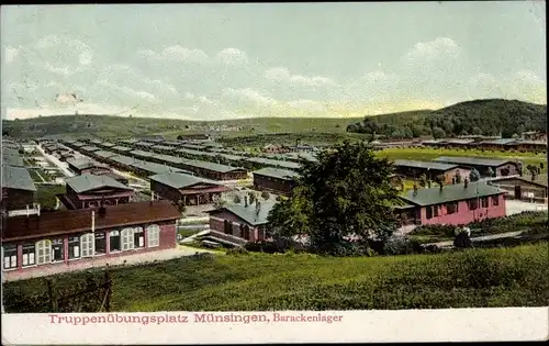 Ak Münsingen in Württemberg, Truppenübungsplatz, Barackenlager