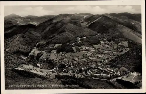 Ak Wolfach Schwarzwald, Blick vom Spitzfelsen auf die Ortschaft