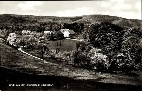Ak Einöde Hundsrück Dammbach im Spessart, Blick zum Gasthaus Pension Hof Hundsrück