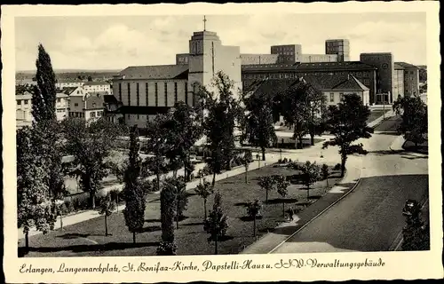 Ak Erlangen in Mittelfranken Bayern, Langemarckplatz, St. Bonifazkirche, SSV-Verwaltungspgebäude