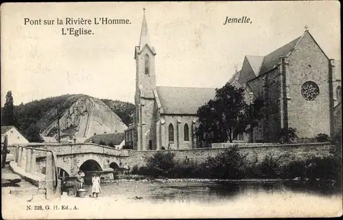 Ak Jemelle Wallonien Namur, Pont sur la Riviere L'Homme, L'Eglise