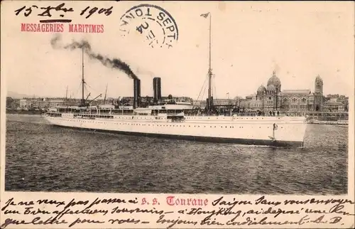 Ak Paquebot SS Tourane, Messageries Maritimes