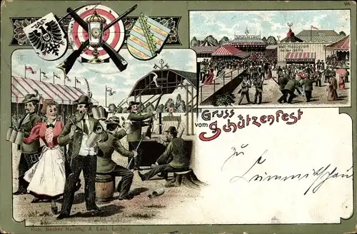 Litho Gruß vom Schützenfest, Zielscheibe, Schießstand, Hippodrom