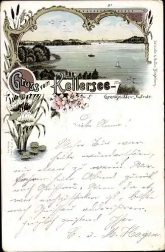 Litho Gremsmühlen Malente in Ostholstein, Blick über den Kellersee