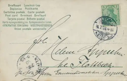 Relief Ak Gruß, Ortschaft mit Fluss