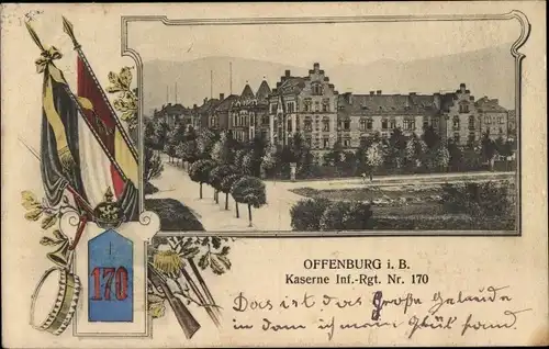 Passepartout Ak Offenburg in Baden Schwarzwald, Kaserne Inf. Regt. Nr. 170