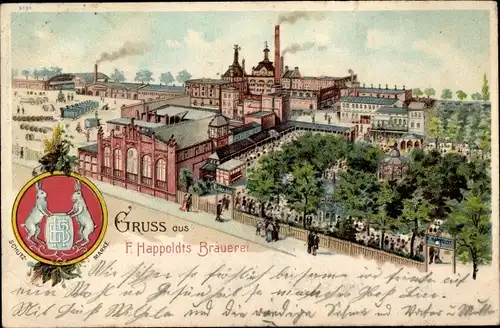 Litho Berlin Neukölln Hasenheide, F. Happoldts Brauerei, Wappen