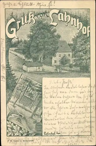 Litho Lahnhof Nenkersdorf Netphen im Siegerland, Gasthaus, Lahnquelle