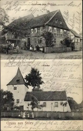 Ak Störy Bockenem am Harz, Gasthaus, Kirche