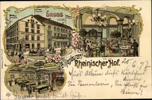 Litho Dortmund im Ruhrgebiet, Cafe Restaurant Rheinischer Hof, Billardsaal