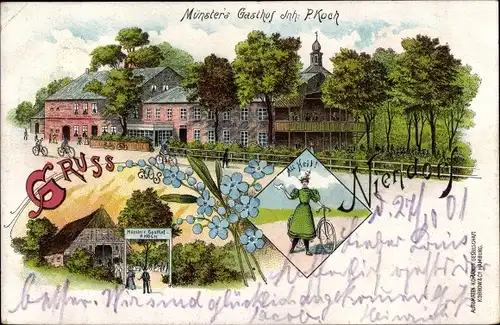 Litho Hamburg Eimsbüttel Niendorf, Münster's Gasthof, Inh. P. Koch