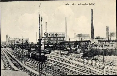 Ak Alsdorf im Kreis Aachen, Kohlendestillation, Bahnanlagen