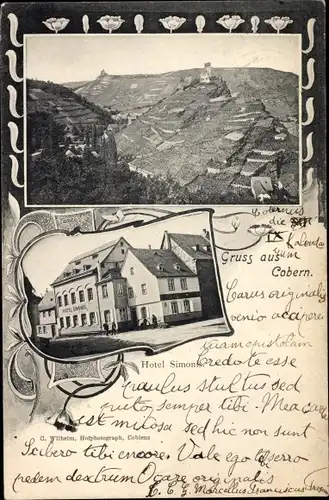 Ak Cobern Kobern Gondorf an der Mosel, Panorama, Hotel Simonis