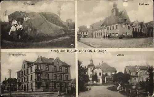 Ak Bisztynek Bischofstein Ostpreußen, Griffstein, Rathaus, Bahnhofshotel, Villen