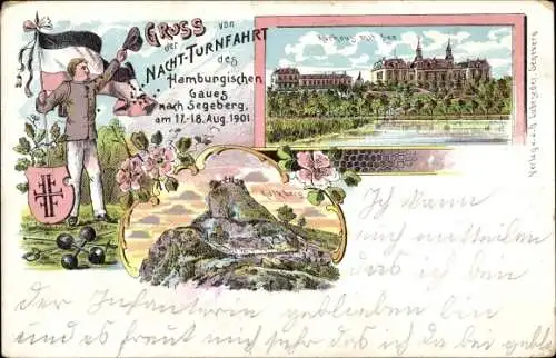 Litho Bad Segeberg in Schleswig Holstein, Nacht Turnfahrt des Hamburgischen Gaues 1901, Kurhaus