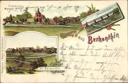 Litho Groß Berkenthin in Lauenburg, Klein Berkenthin, Gesamtansicht, Eisenbahnbrücke