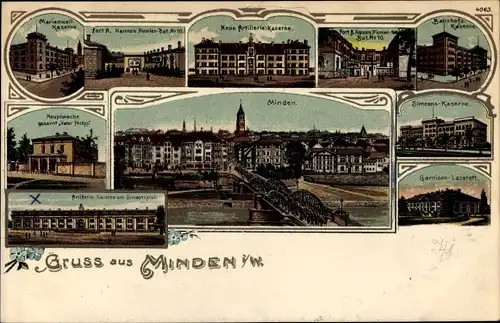 Litho Minden in Westfalen, Marienwall Kaserne, Neue Artillerie Kaserne, Hauptwache, Simeons Kaserne