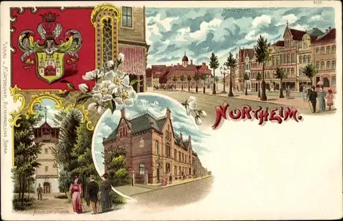 Wappen Litho Northeim in Niedersachsen, Postamt, Marktplatz, Aussichtsturm