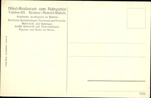 Ak Essen im Ruhrgebiet, Hotel-Restaurant zum Ruhrgarten